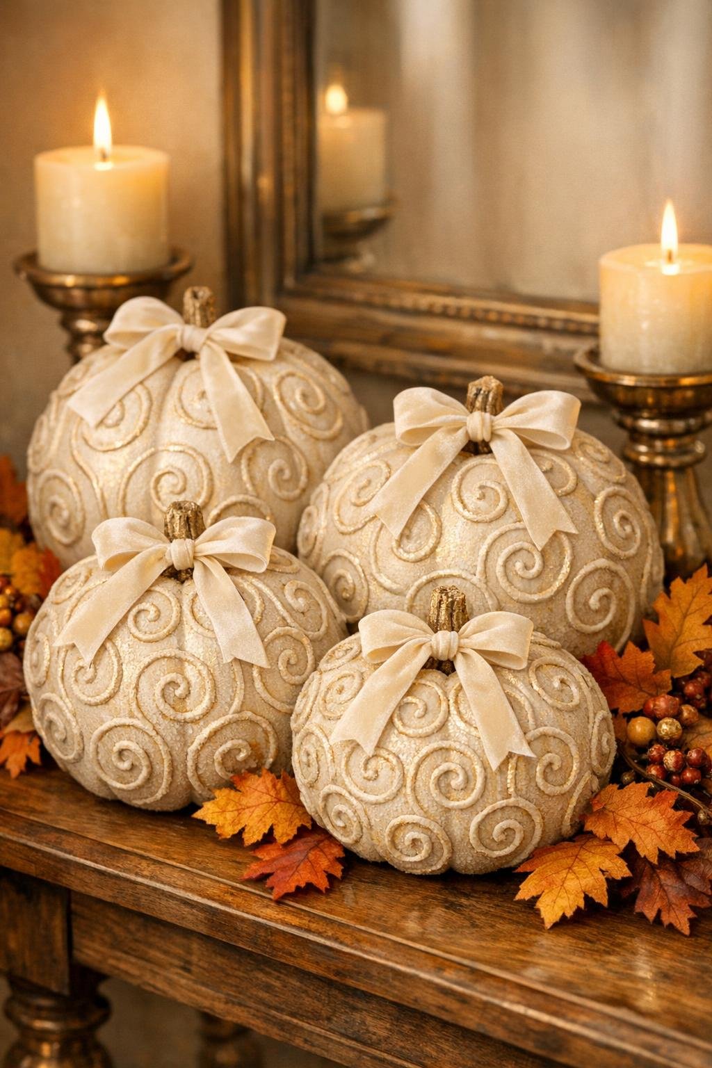 Finished textured pumpkins styled for fall decor