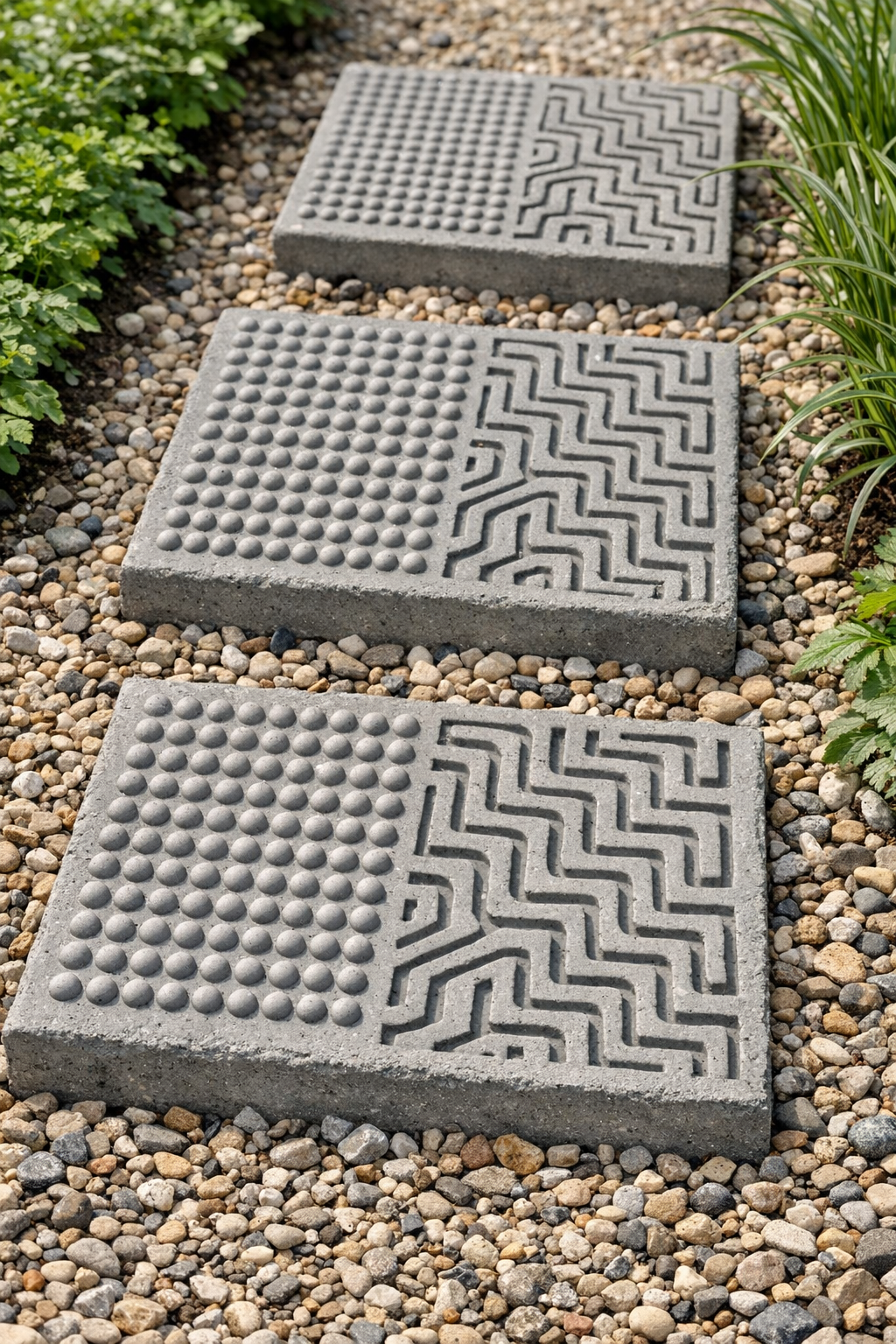 Finished textured cement patio treads installed outdoors