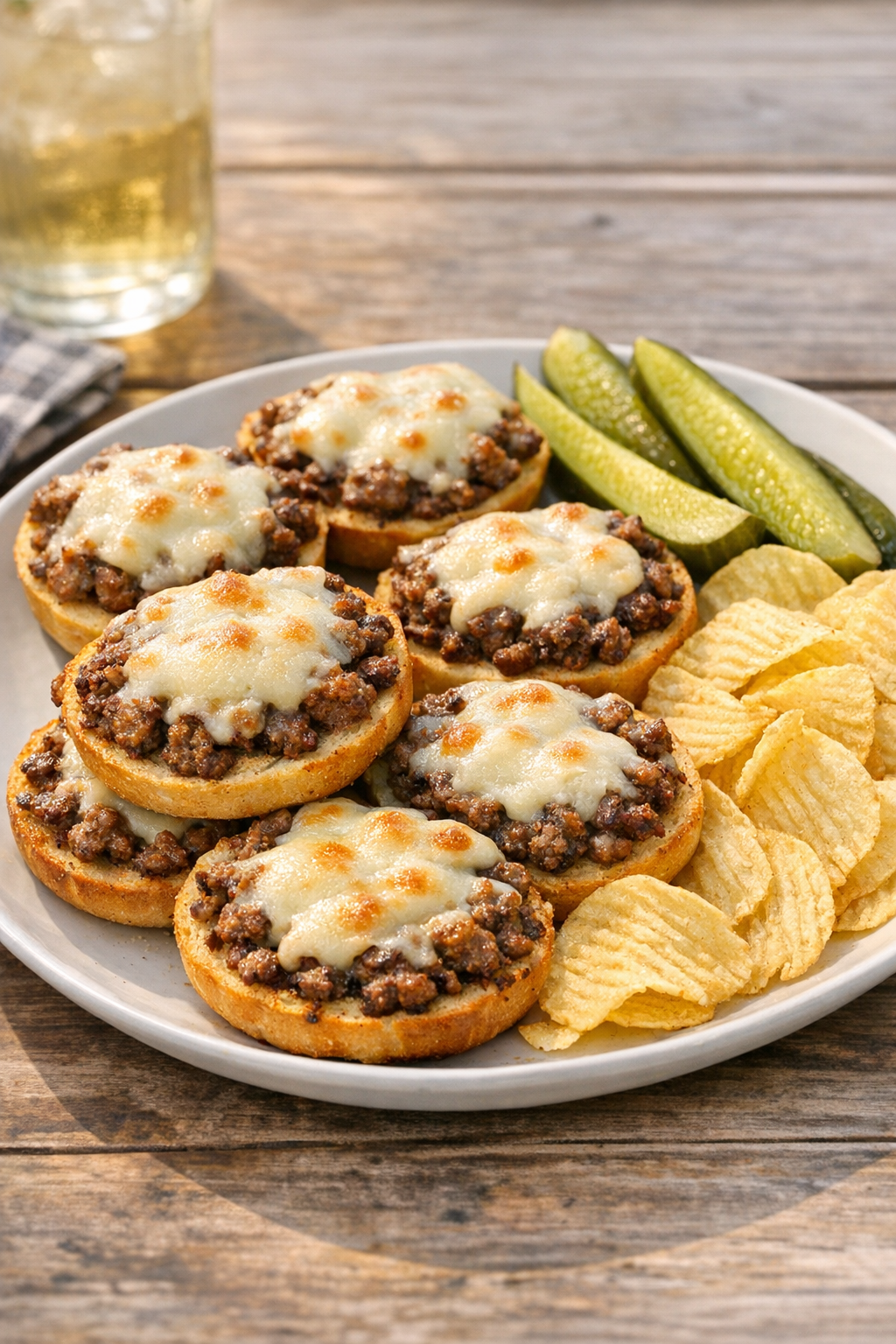 Final plated beef bagel bites served hot with simple sides