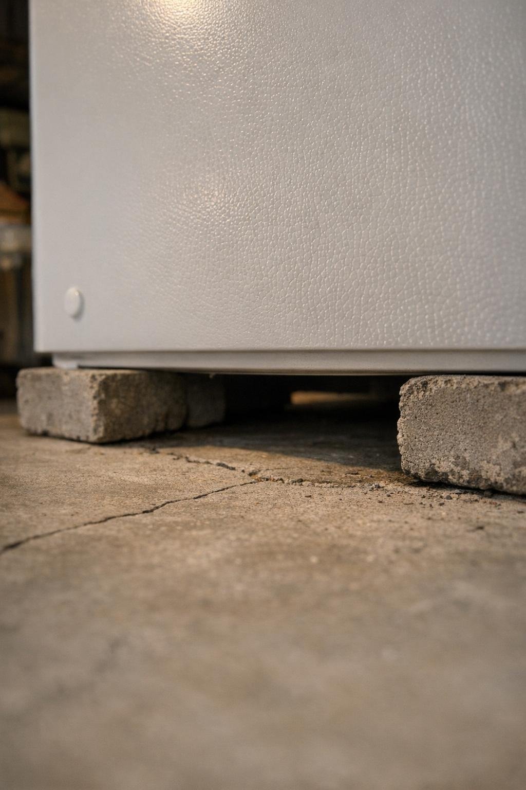 Raised freezer base with dry concrete around it