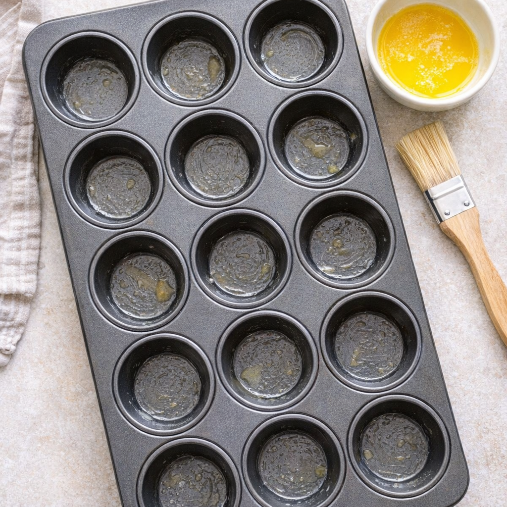 Greased muffin tin ready for potato stacks