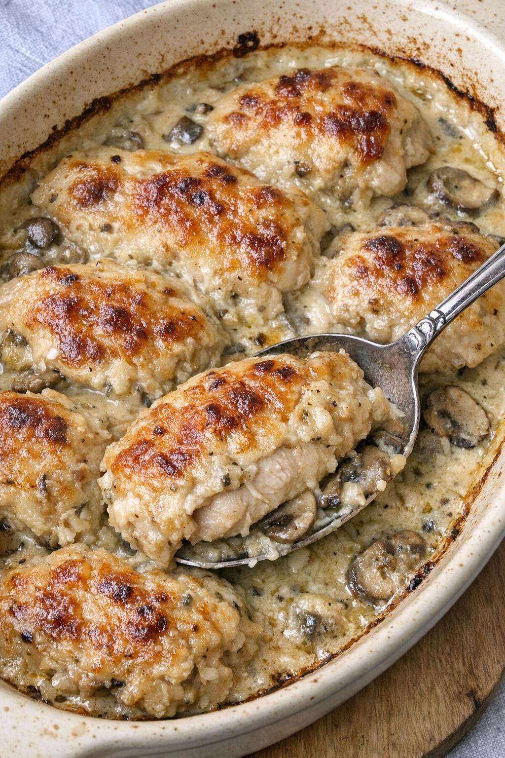Baked chicken in creamy mushroom sauce