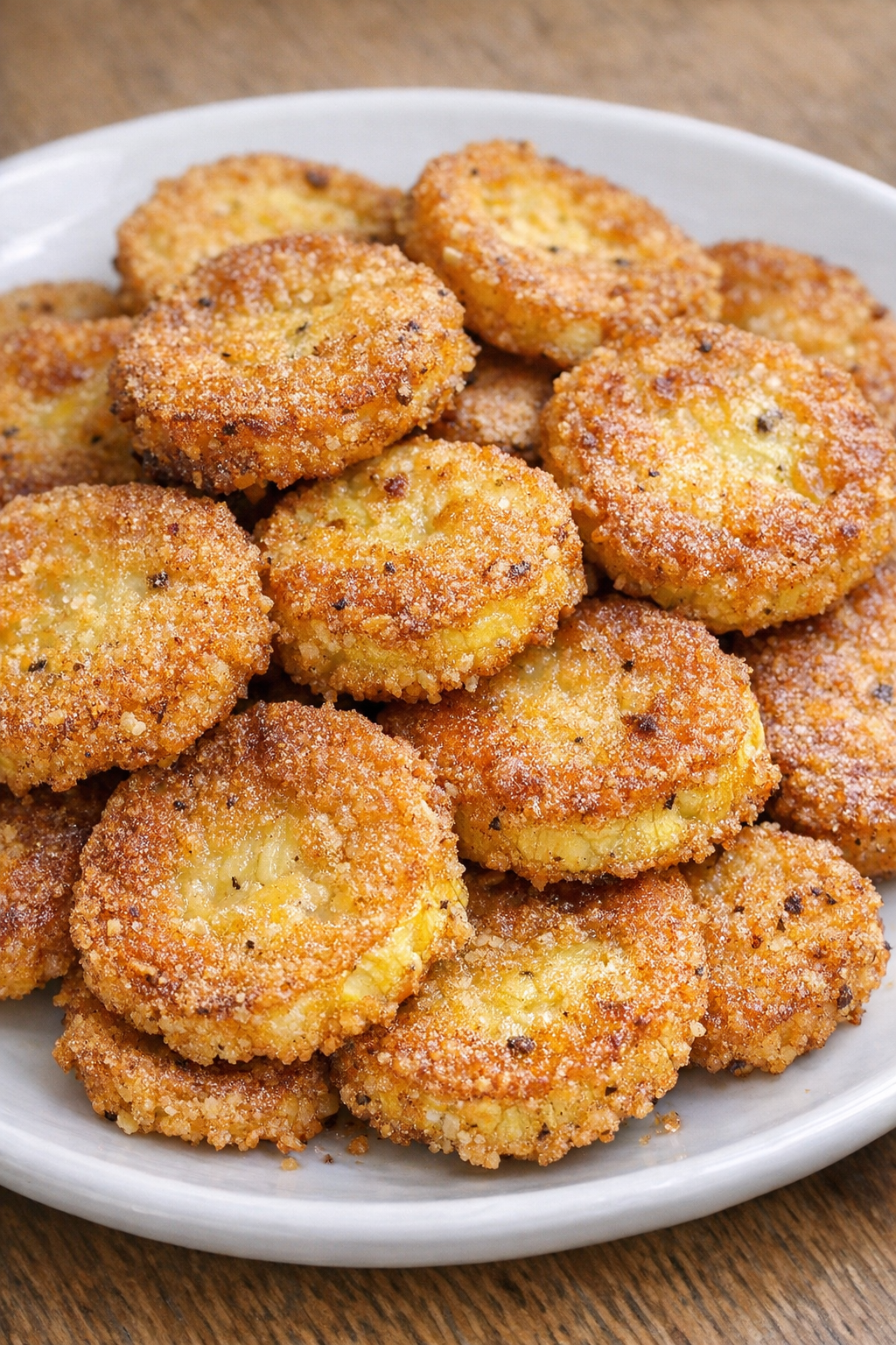 Southern crispy fried squash on a white plate