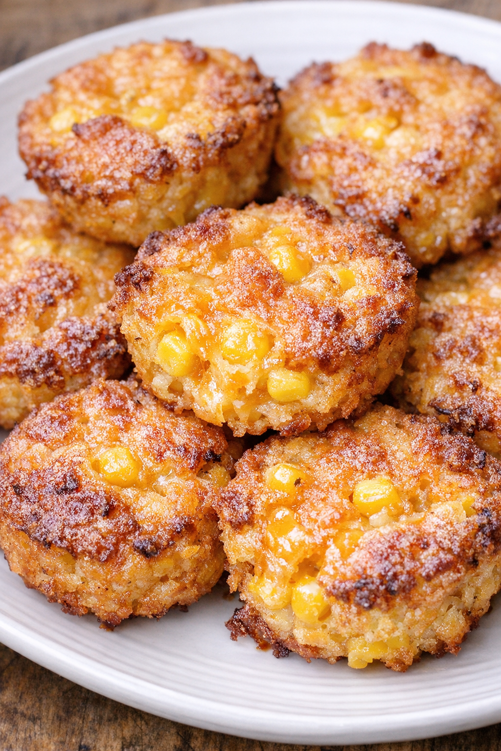 Southern 3-ingredient cheddar corn bites on a white ceramic plate