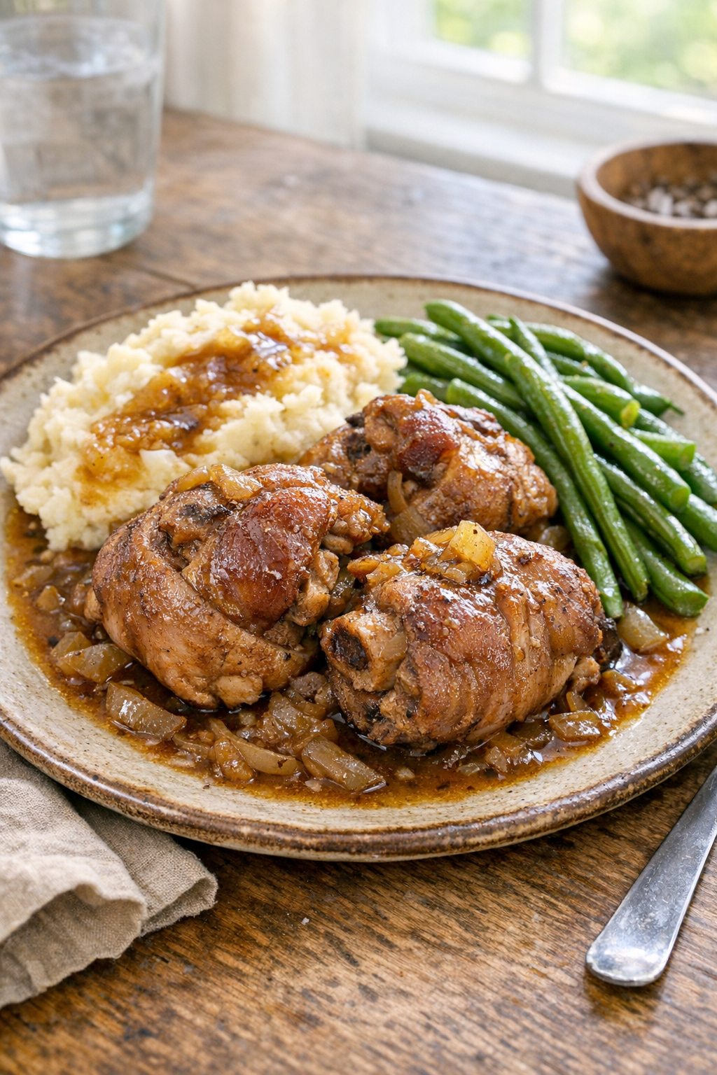Plated pork hocks with juices and sides