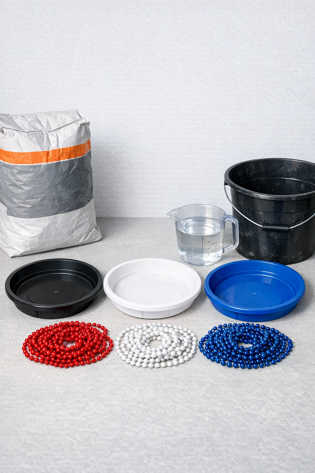 Materials for dotted cement yard slabs laid out together