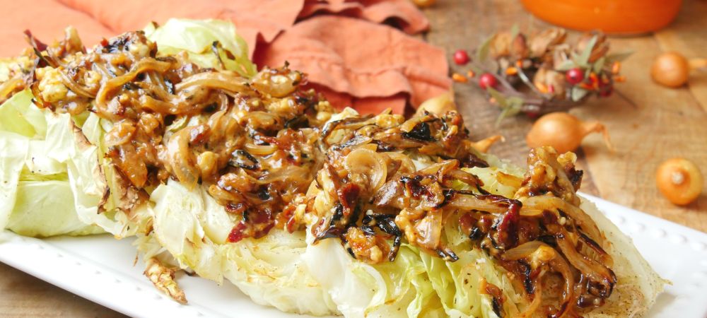 Strike A Balance Of Indulgent And Healthy In Bacon And Bleu Cheese Cabbage Steaks Recipe and Video