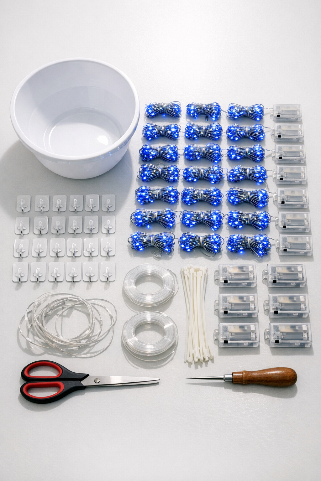 Materials laid out for the glowing jellyfish door hanger