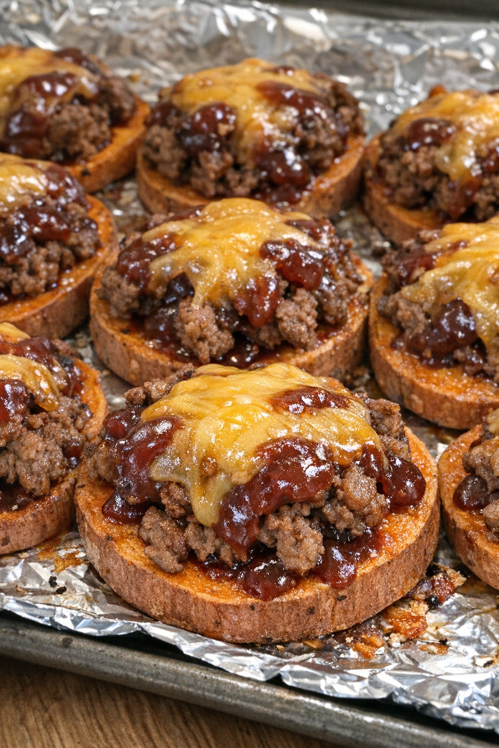 Oven baked beef sweet potato rounds fresh from the oven