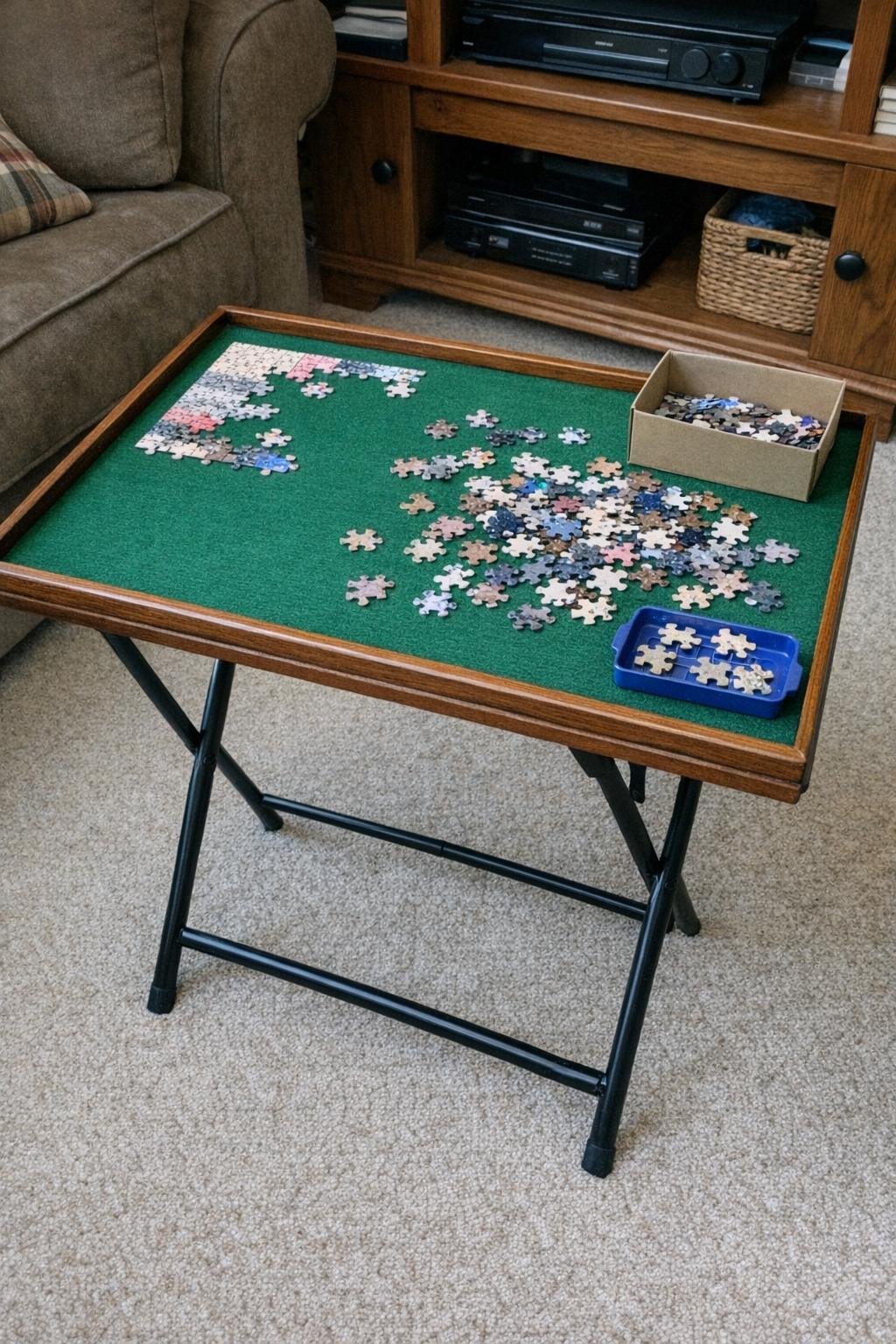 Felt-top TV tray puzzle table