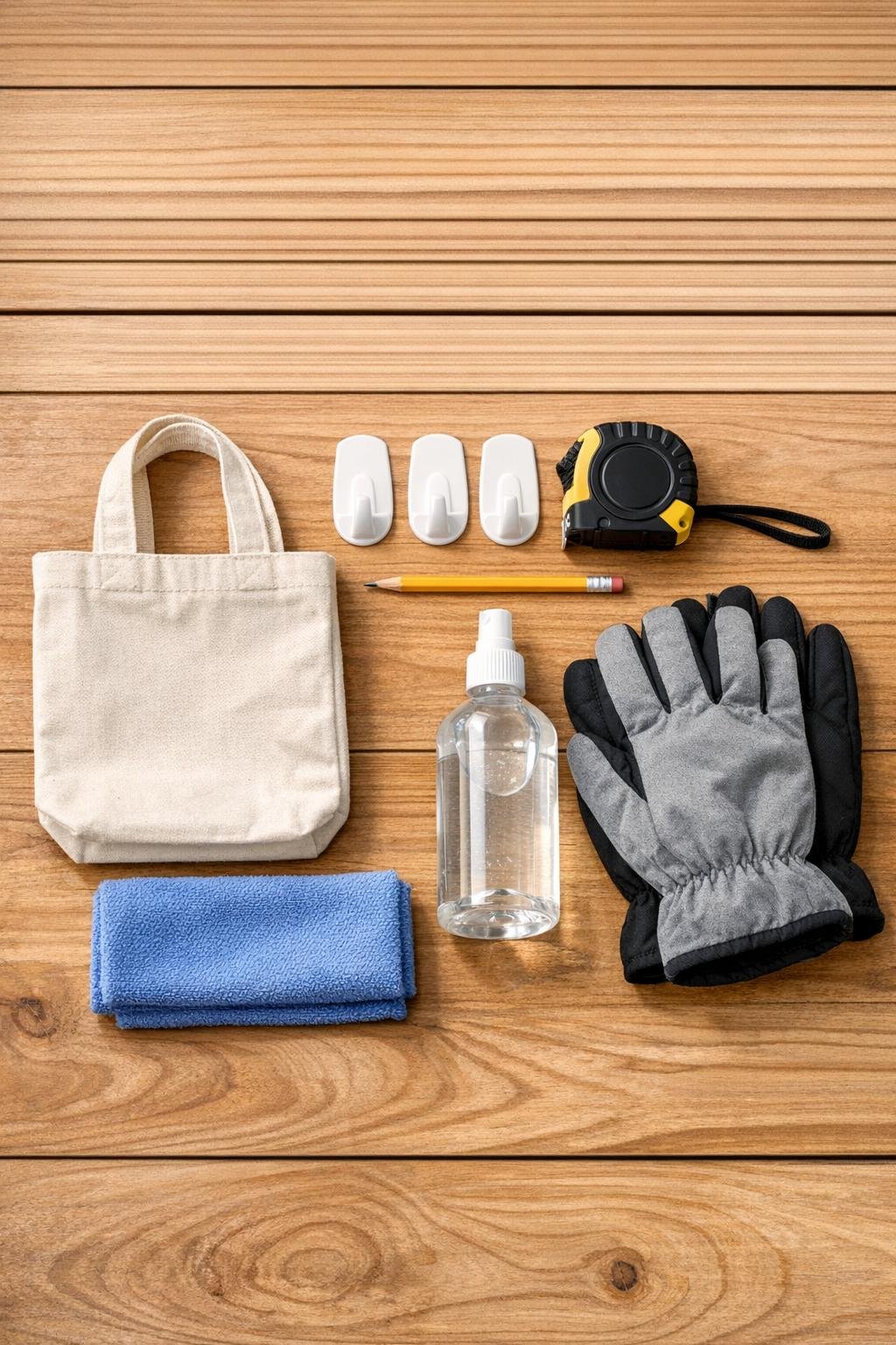 Materials for a canvas tote glove bin laid out neatly