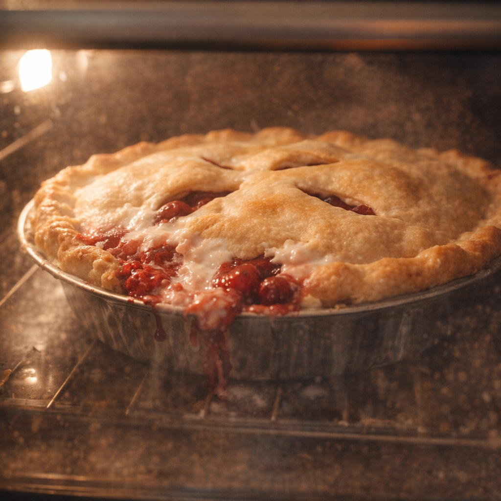 Pie beginning to bake in the oven