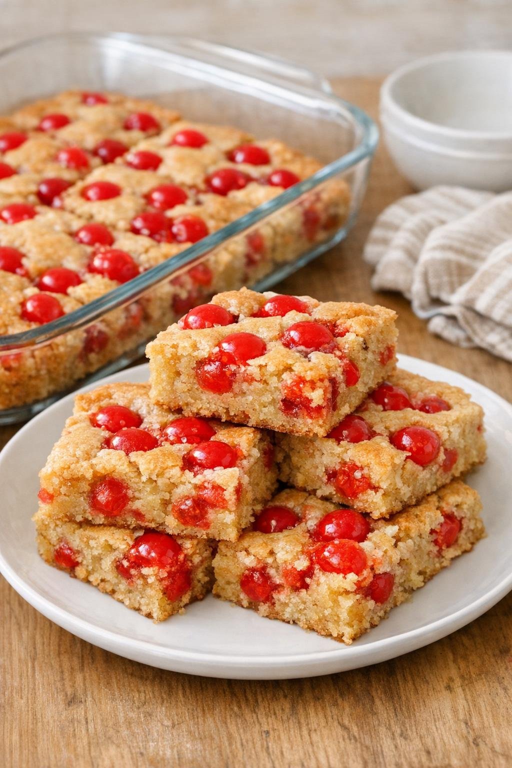 Finished cinnamon imperial blondie bars on a plate