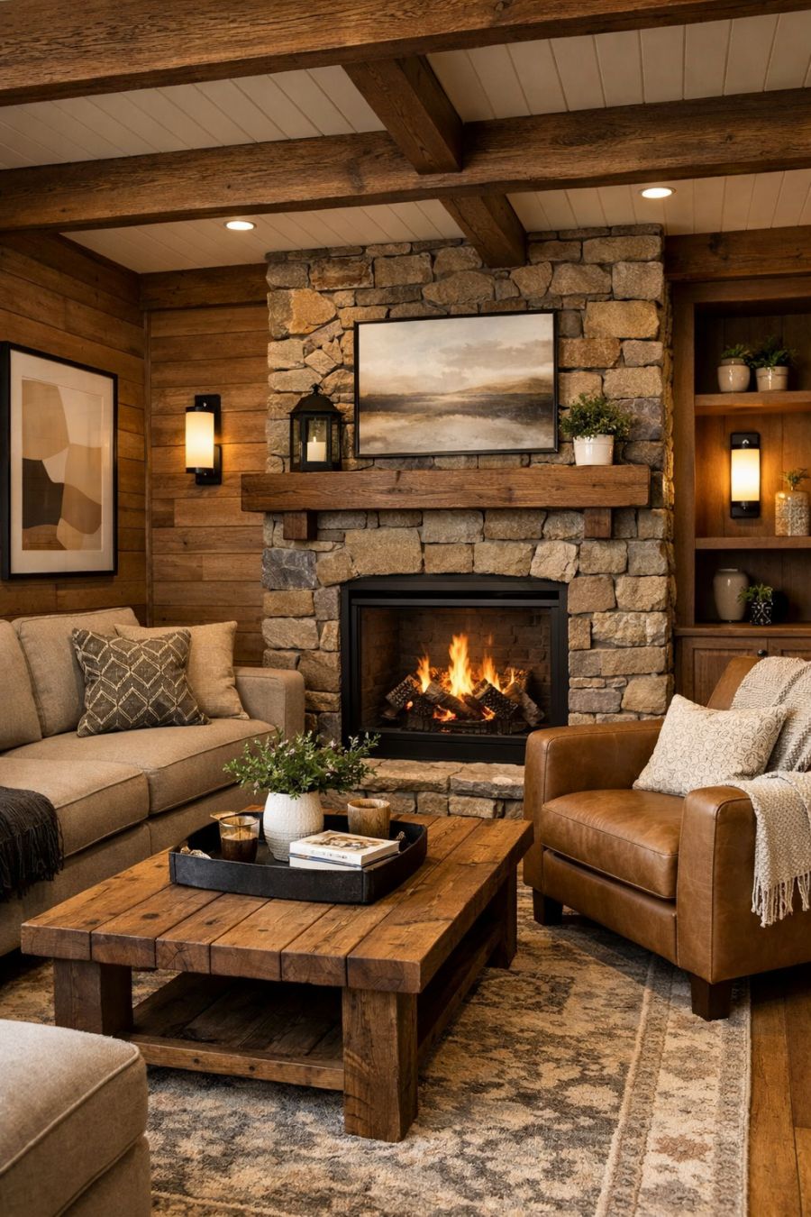 Step inside this warm tan lodge-inspired park model RV detailed with ...