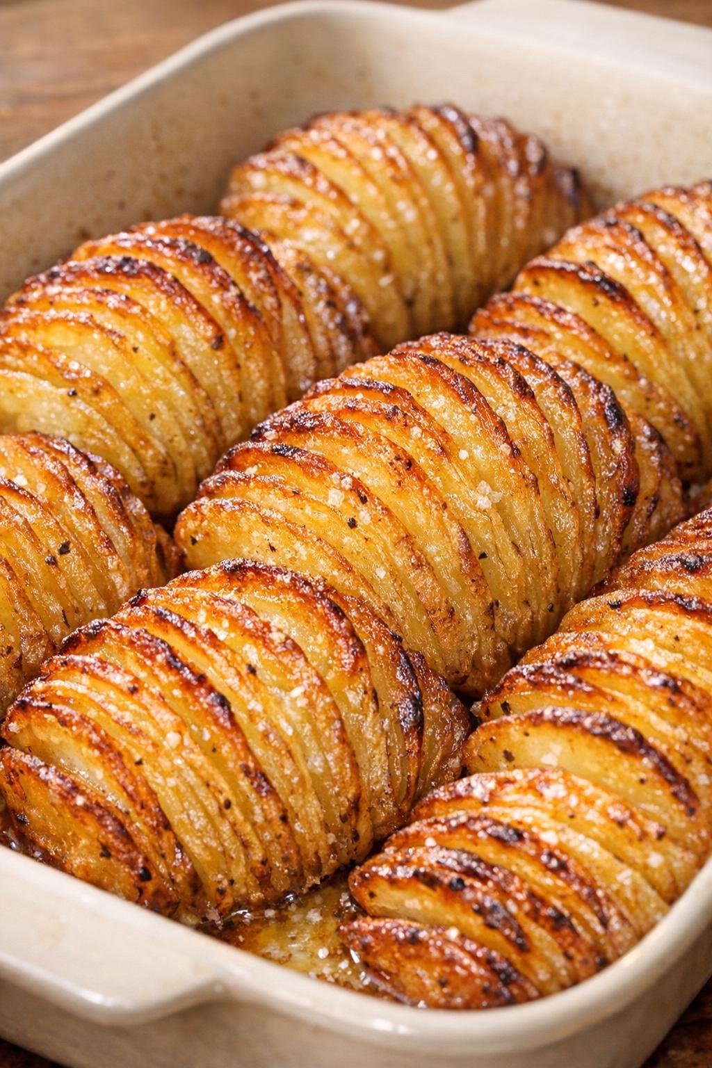 Golden baked potato fans fresh from the oven