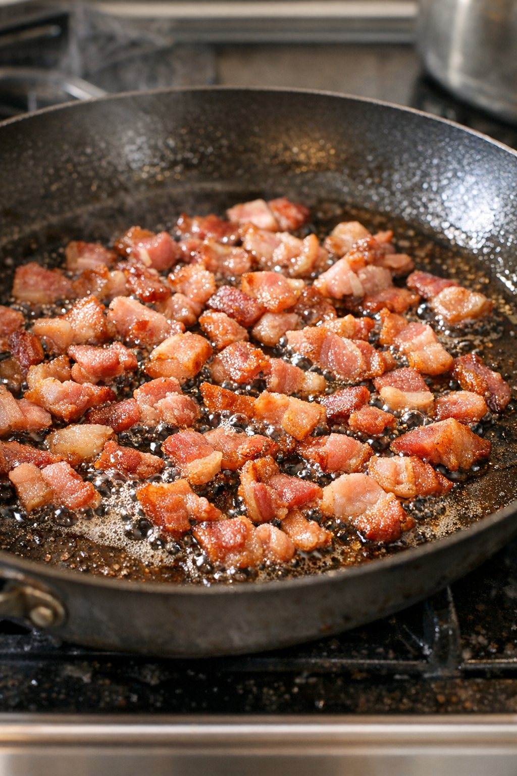 Bacon browning in a skillet