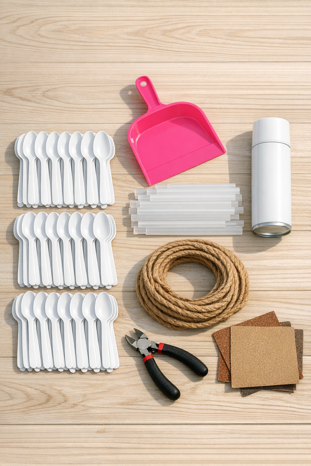Materials for making a giant coastal seashell door hanger laid out together