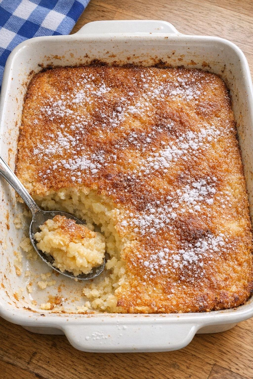 Finished baked Oktoberfest dessert in a rustic baking dish