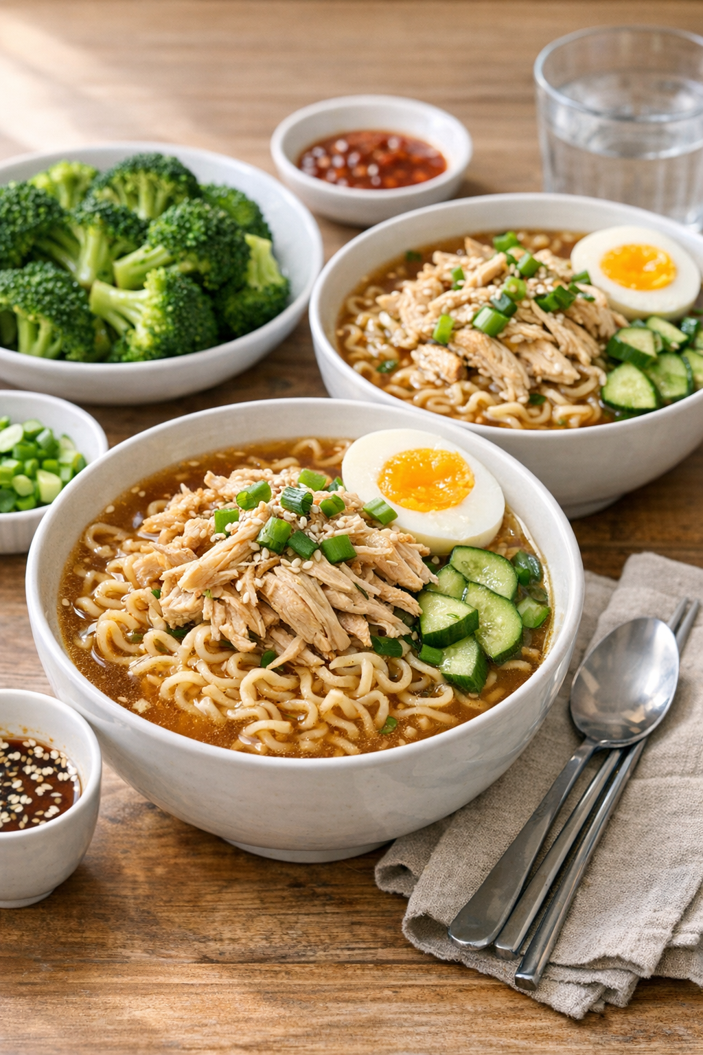 Plated slow cooker ramen with simple sides