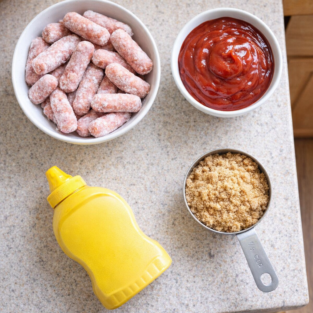 Simple four ingredients lined up on a kitchen counter