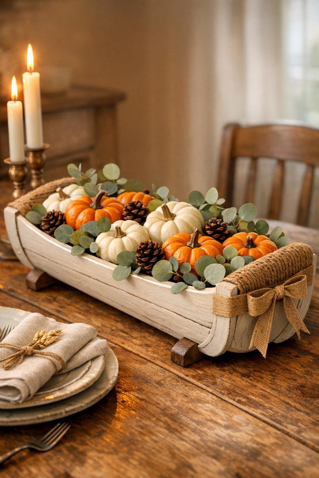 Finished harvest centerpiece made from ceiling fan blades