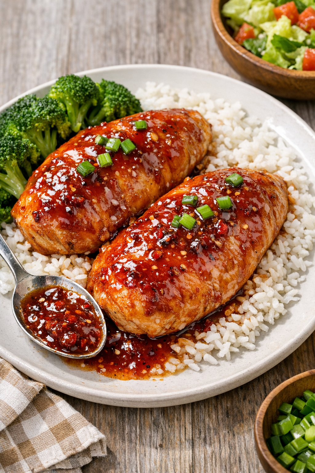 Baked firecracker chicken in a glass casserole dish