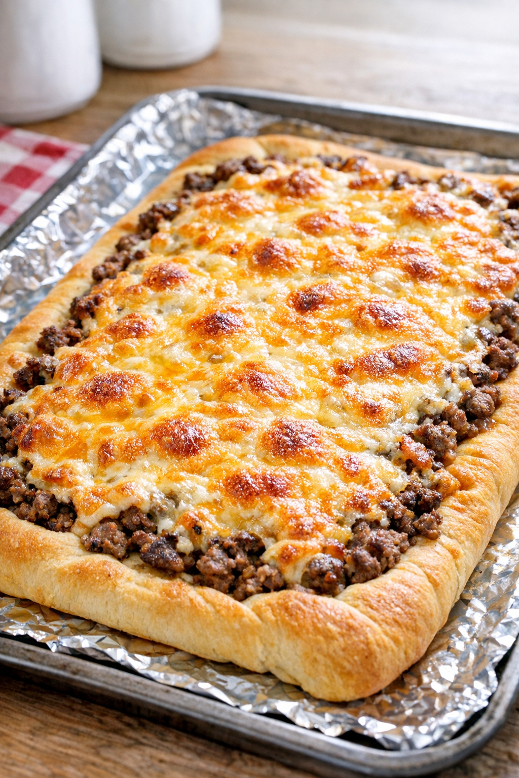 Beef flatbread variation with mixed melted cheeses