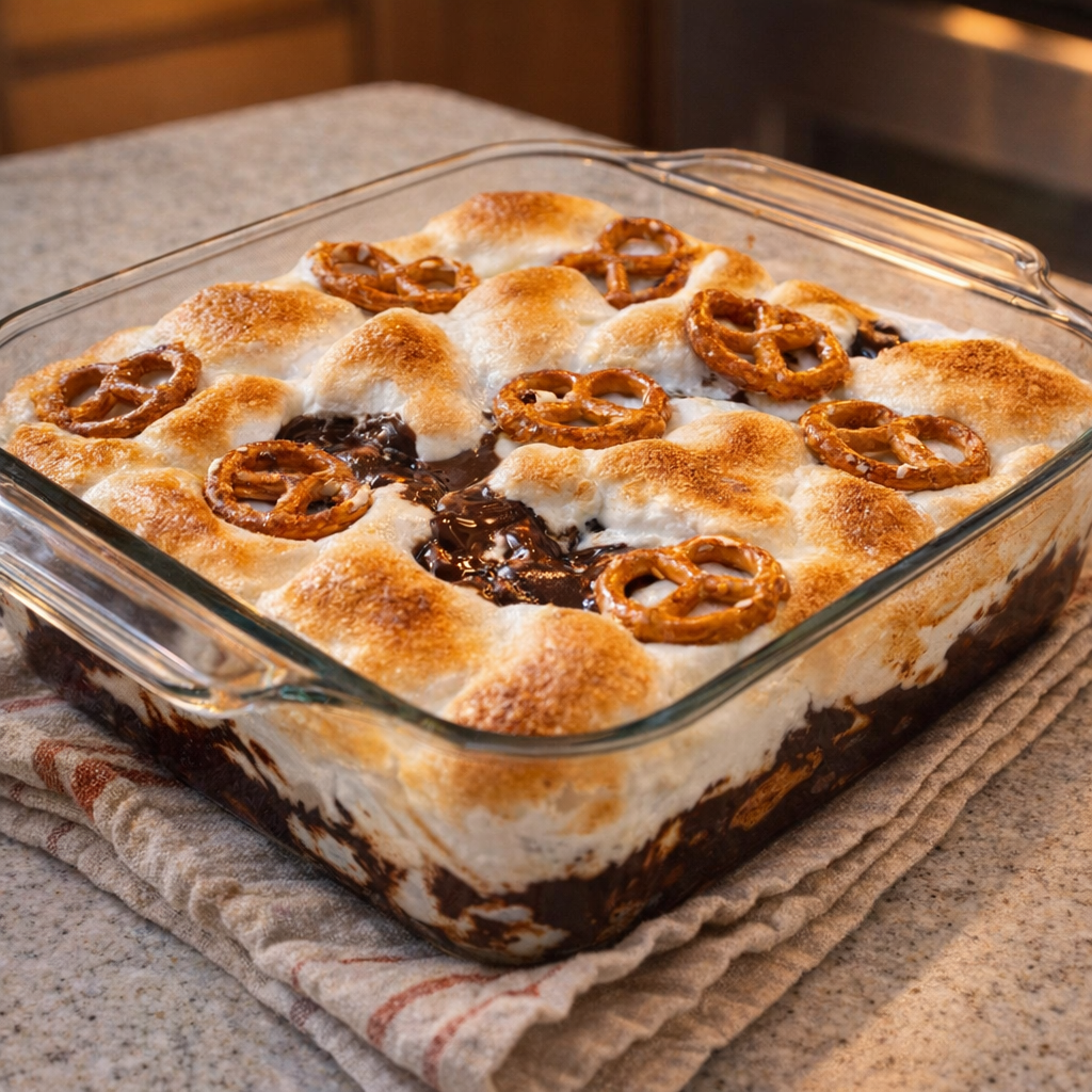 Baked marshmallow fluff dessert fresh from the oven