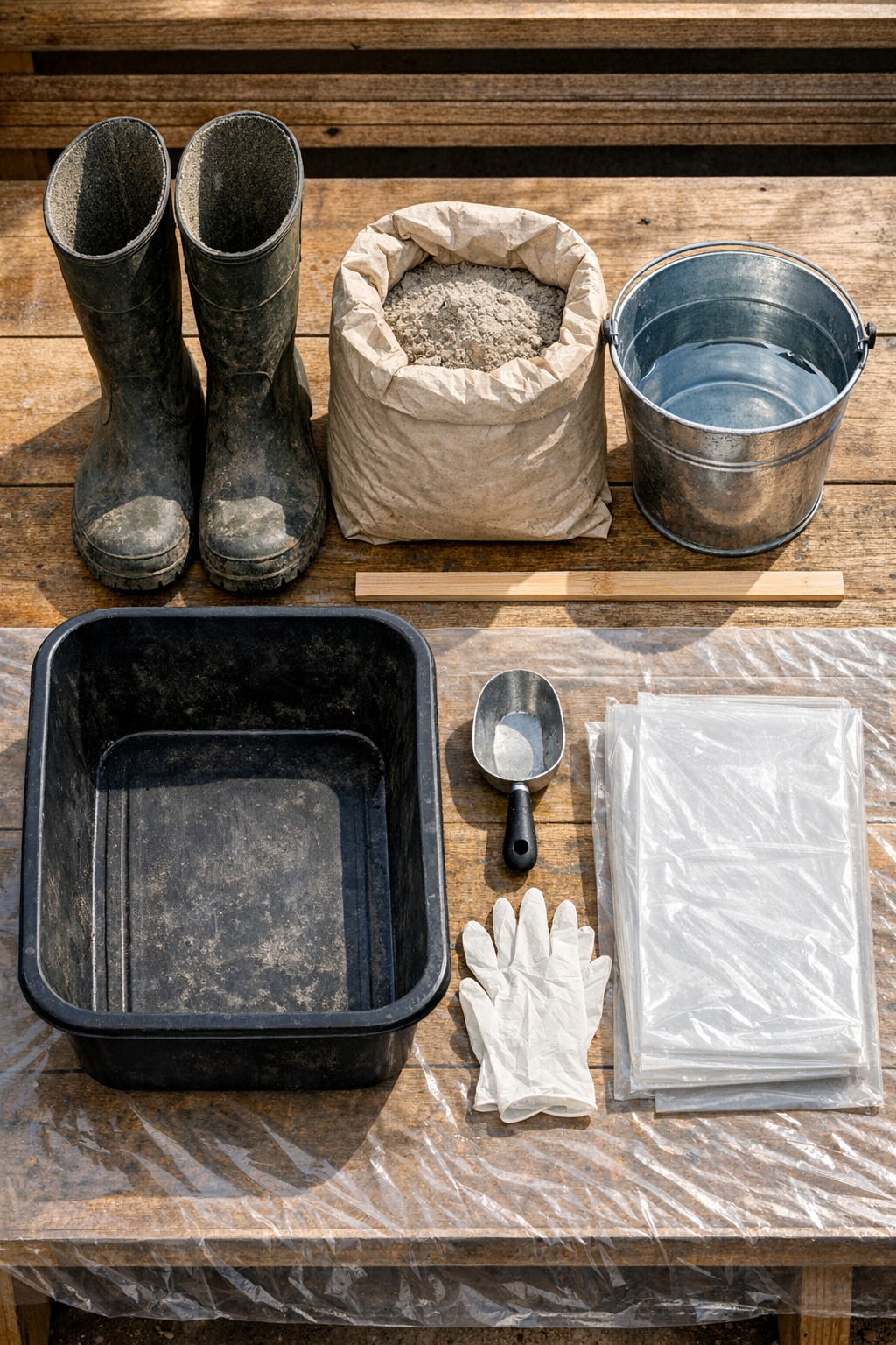 Materials for making cement yard columns with rubber rain boots
