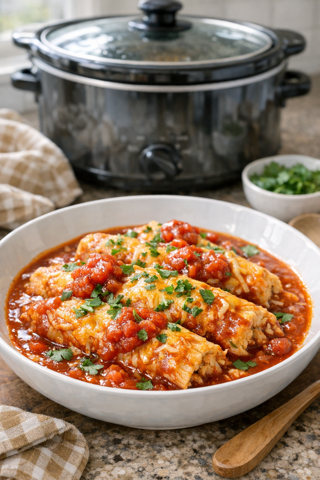 Plated slow cooker beef tamales with sauce and cheese