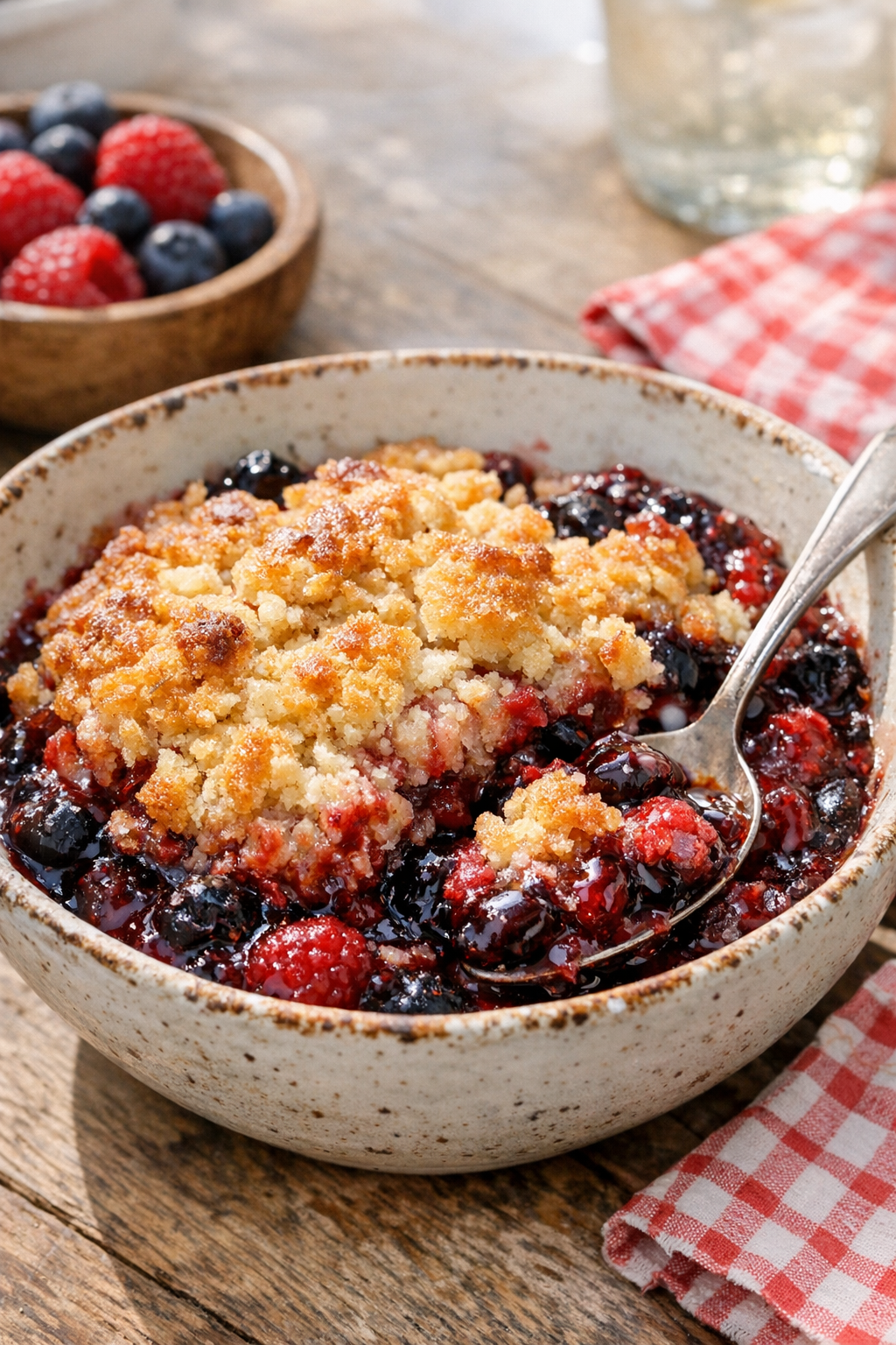 Berry version of the slow cooker bake with dark jammy fruit