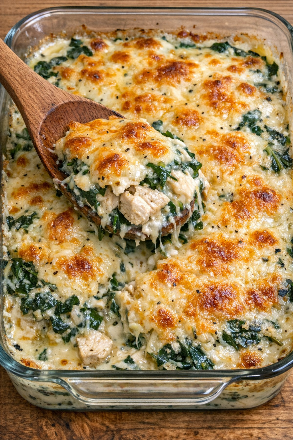 Bubbly chicken and spinach casserole