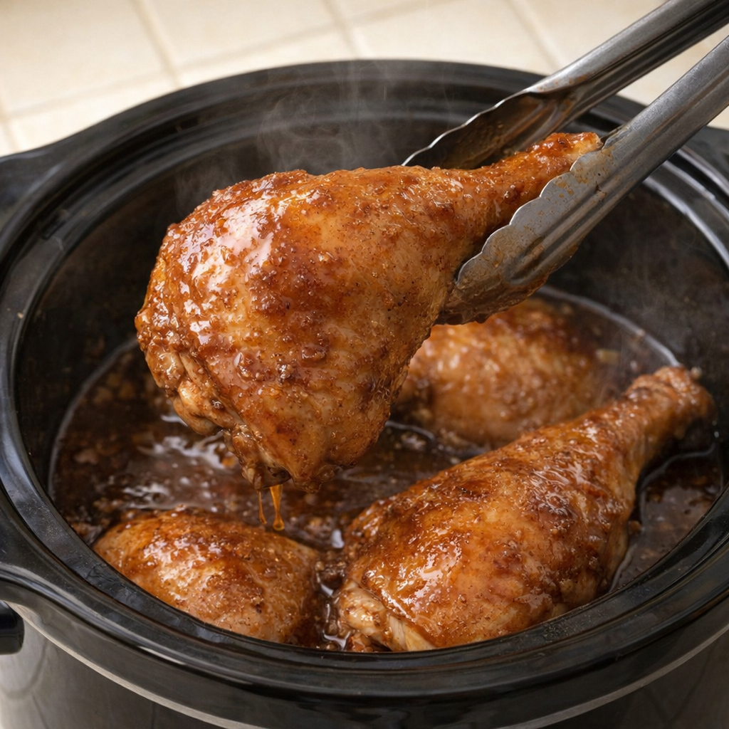 Cooked brown sugar chicken lifted from the slow cooker