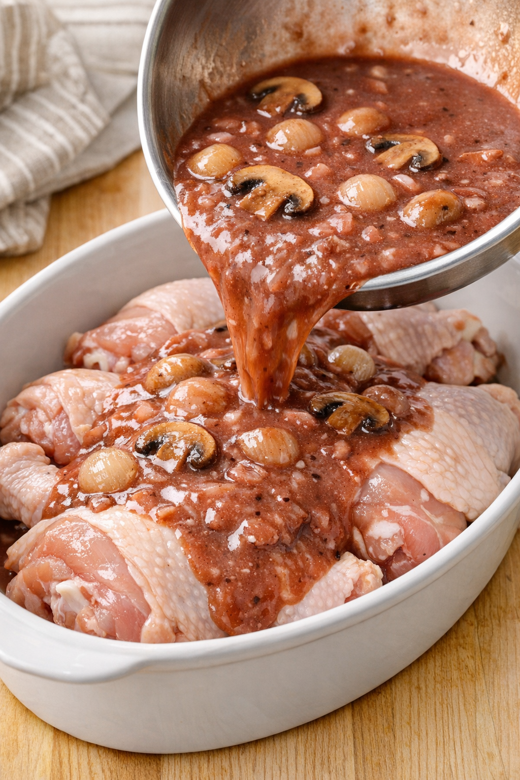 Sauce being poured over chicken