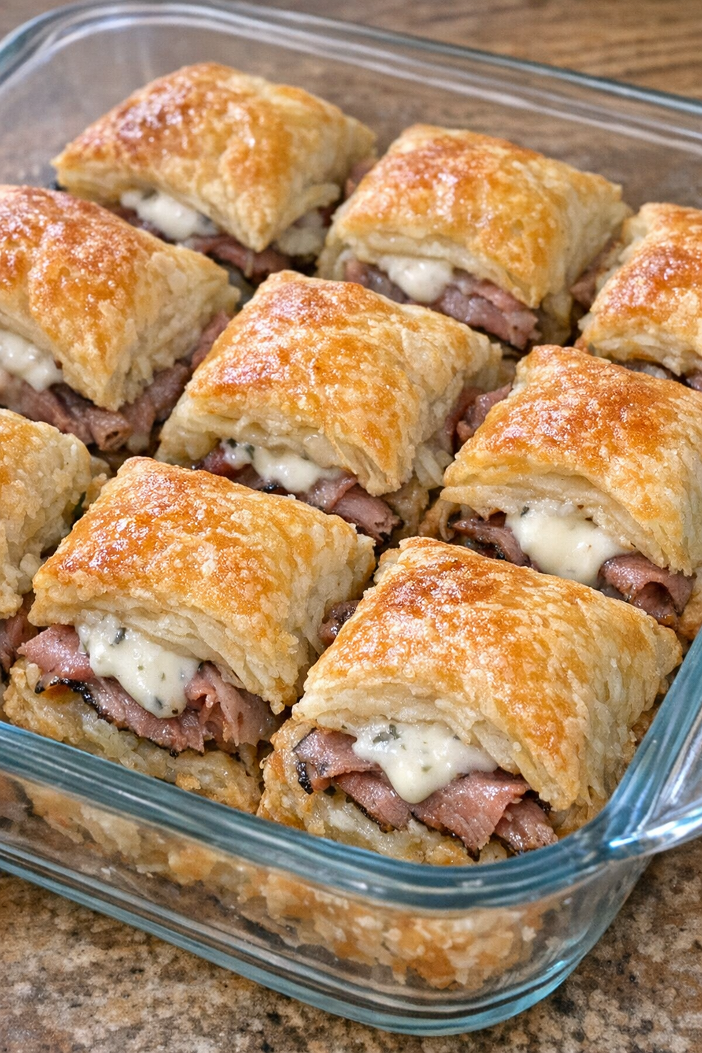 Golden beef horseradish puffs fresh from the oven