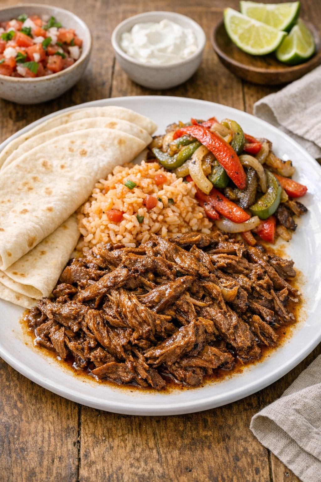 Finished slow cooker beef plated for serving