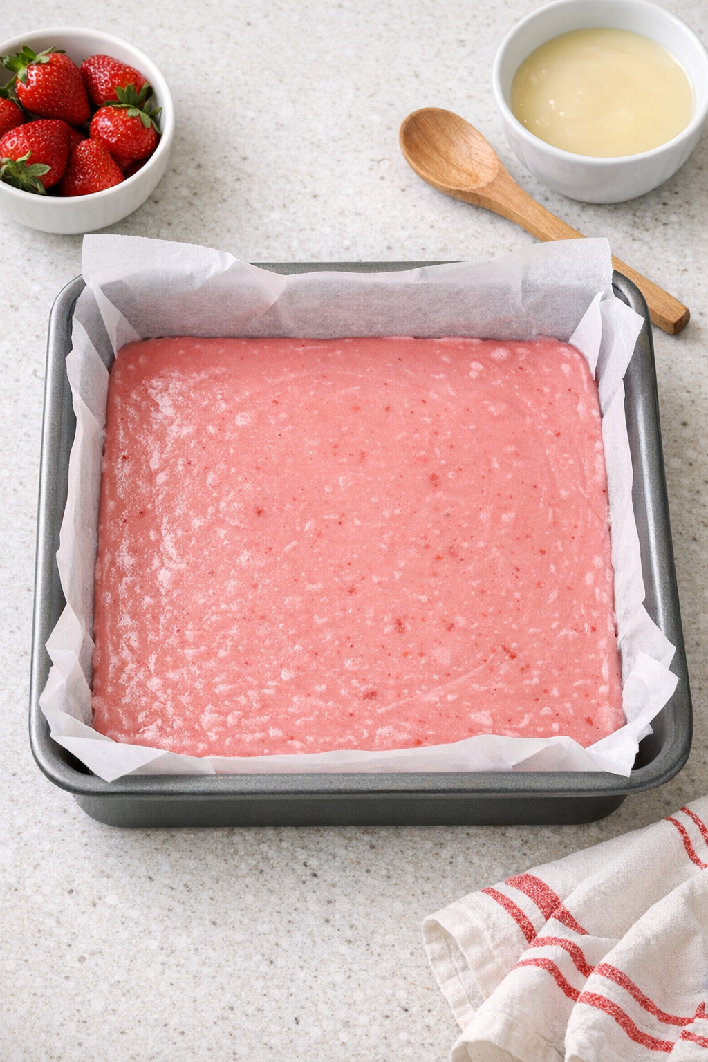 Parchment-lined square pan ready for fudge
