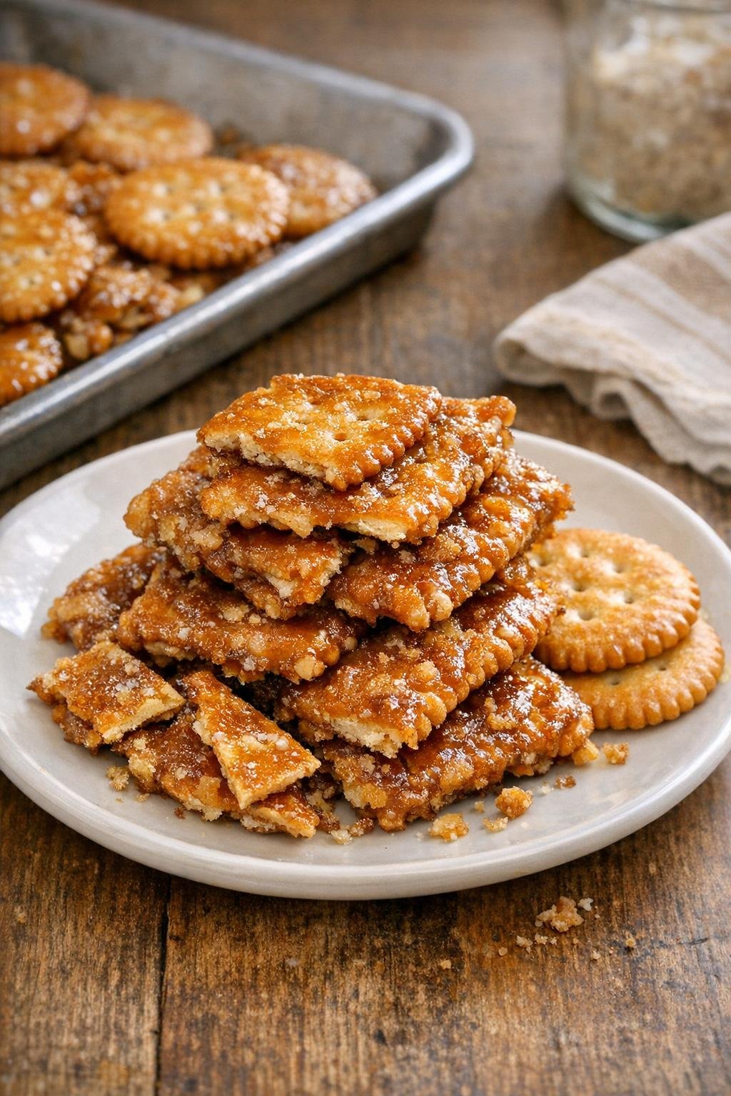 Finished baked butter cracker dessert on a plate