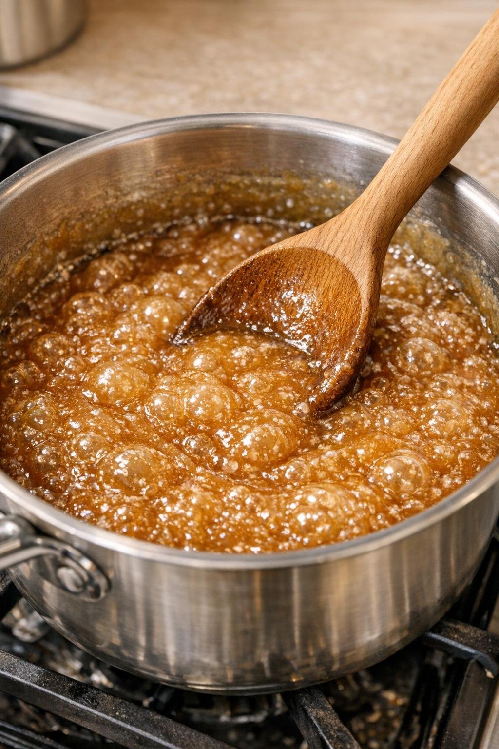 Butter and brown sugar boiling into toffee