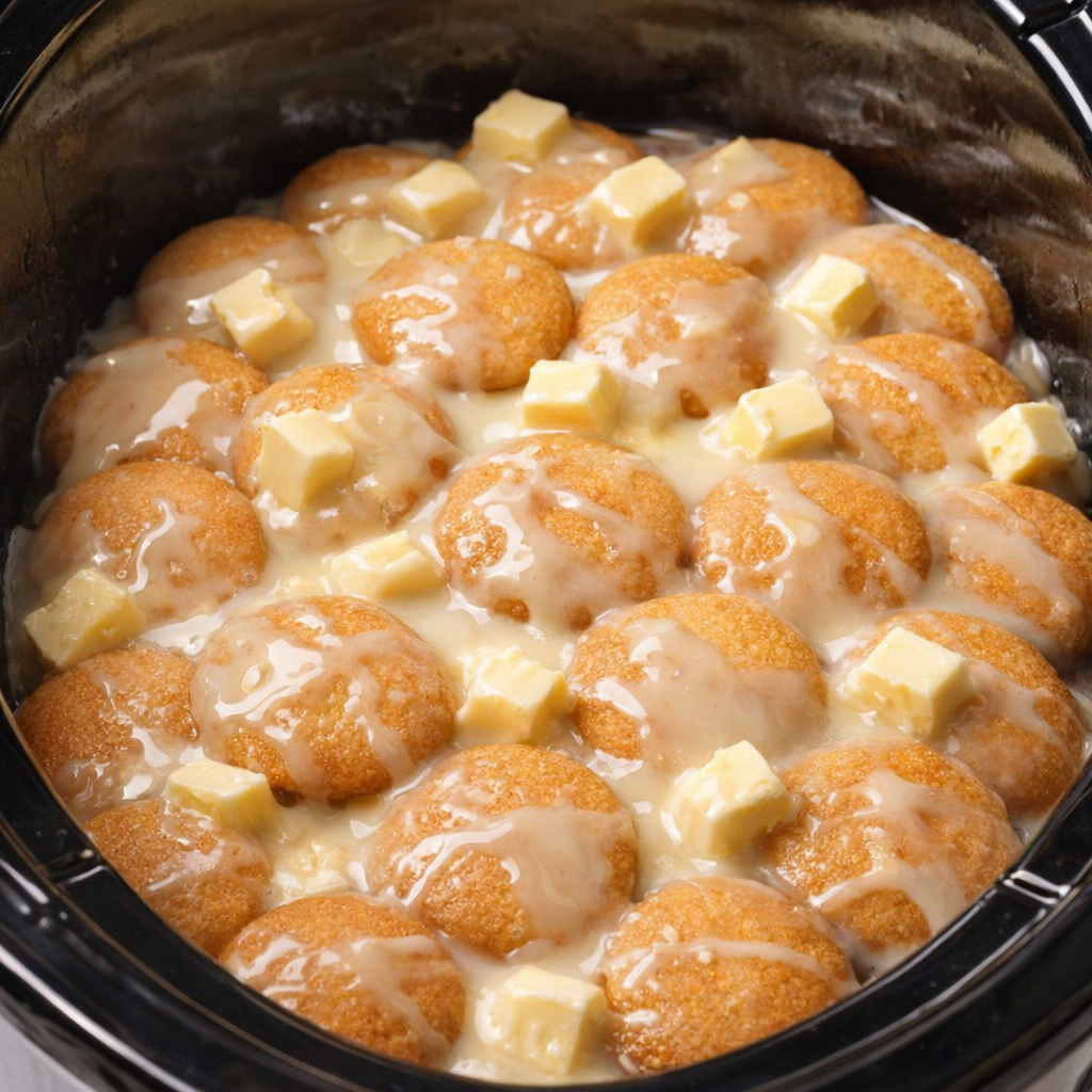 Condensed milk and butter over wafers before cooking
