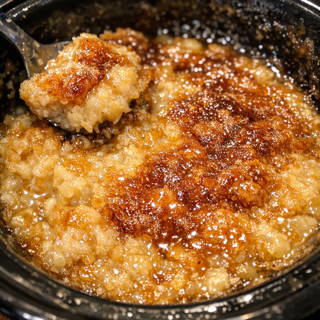 Vintage saltine cracker pudding in a slow cooker