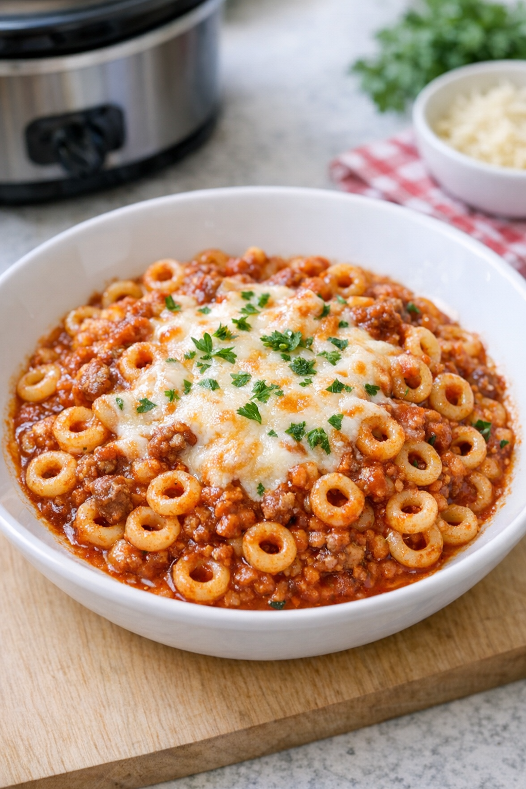 Finished slow cooker anellini pasta