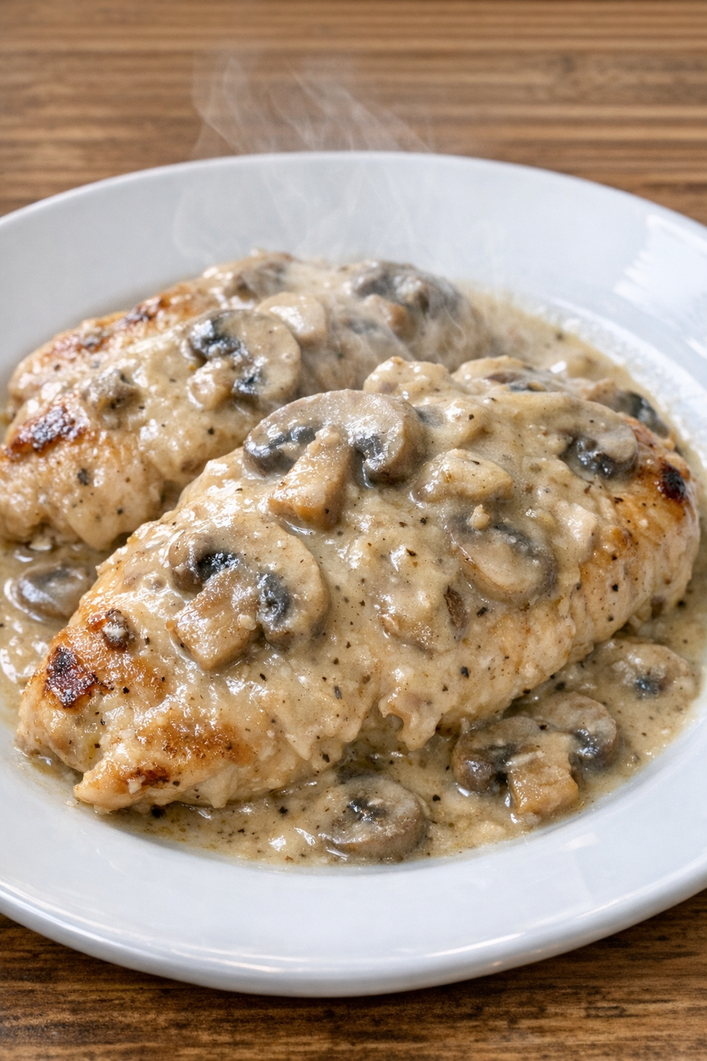 Finished creamy mushroom chicken plated