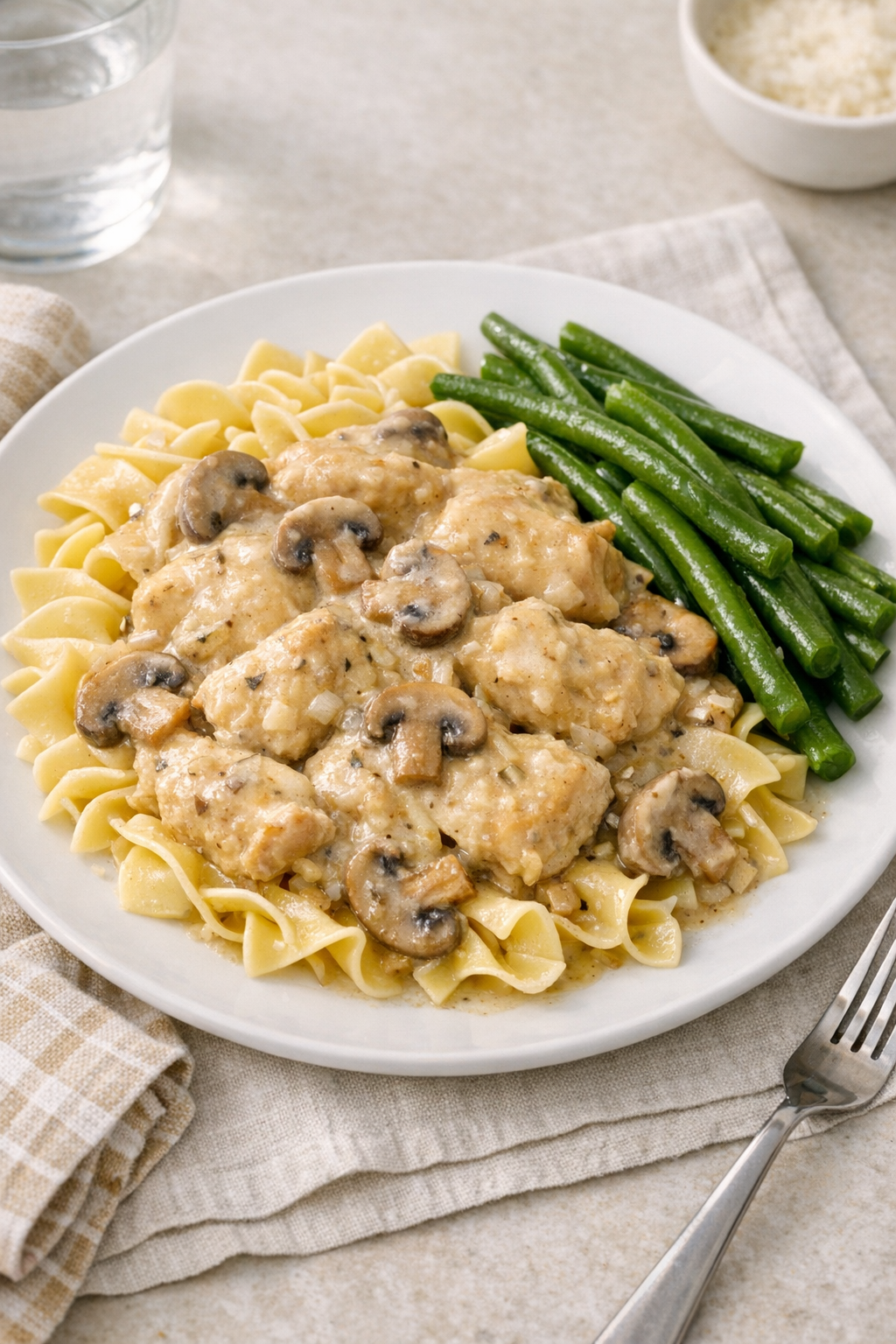 Finished creamy slow cooker chicken dinner