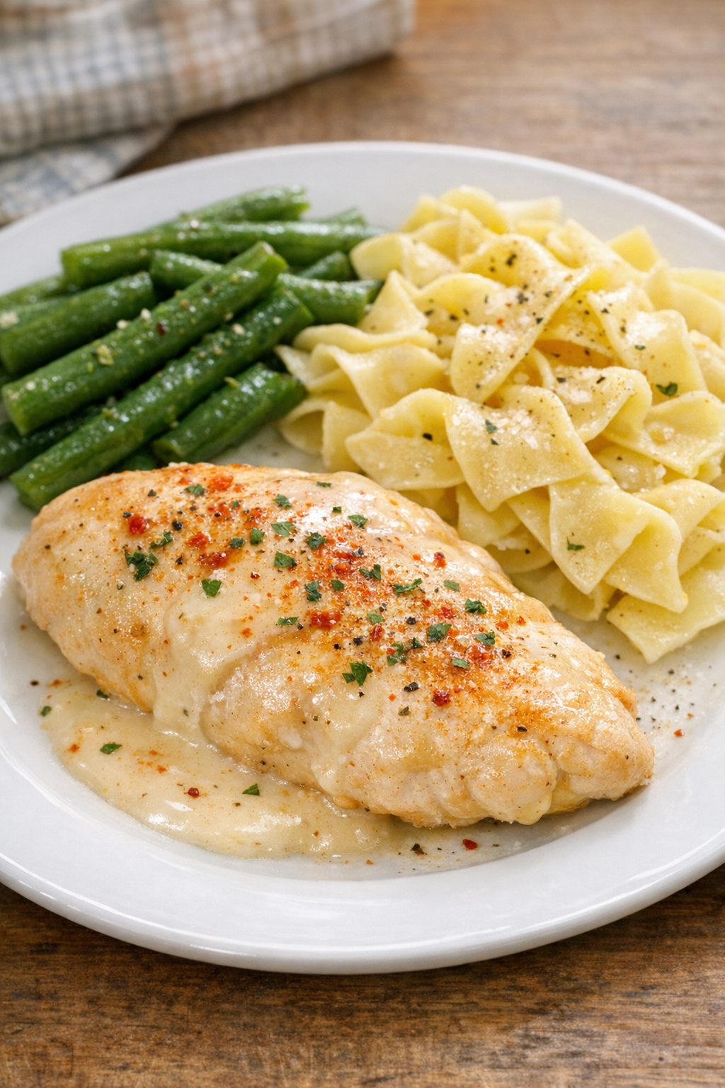 Baked picnic chicken cutlets plated with simple sides