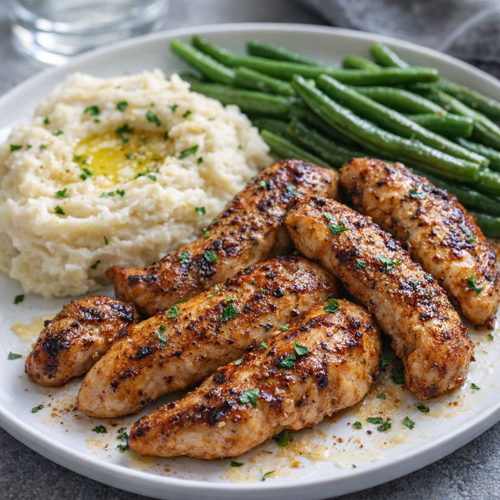 Air fryer chicken tenderloins plated for dinner