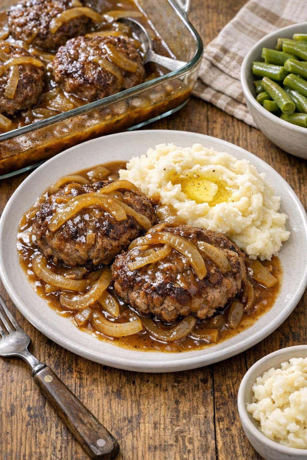Finished smothered beef patties in gravy