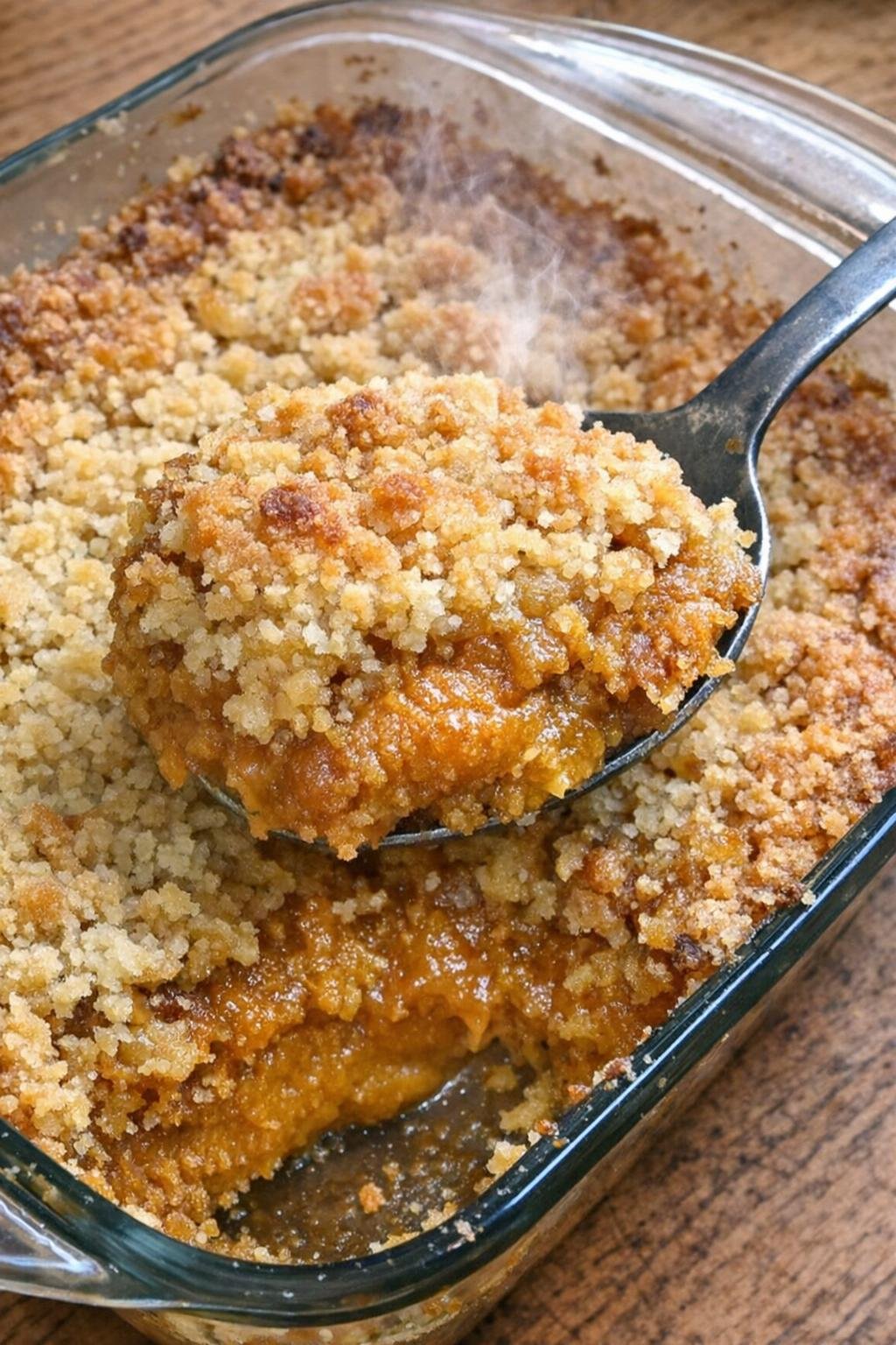 Pumpkin dump cake with golden crumb topping