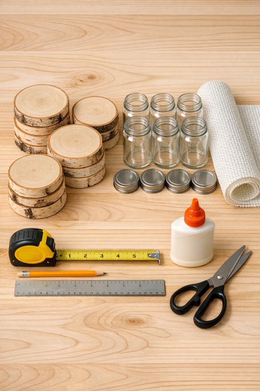 Materials for a spice drawer riser laid out neatly