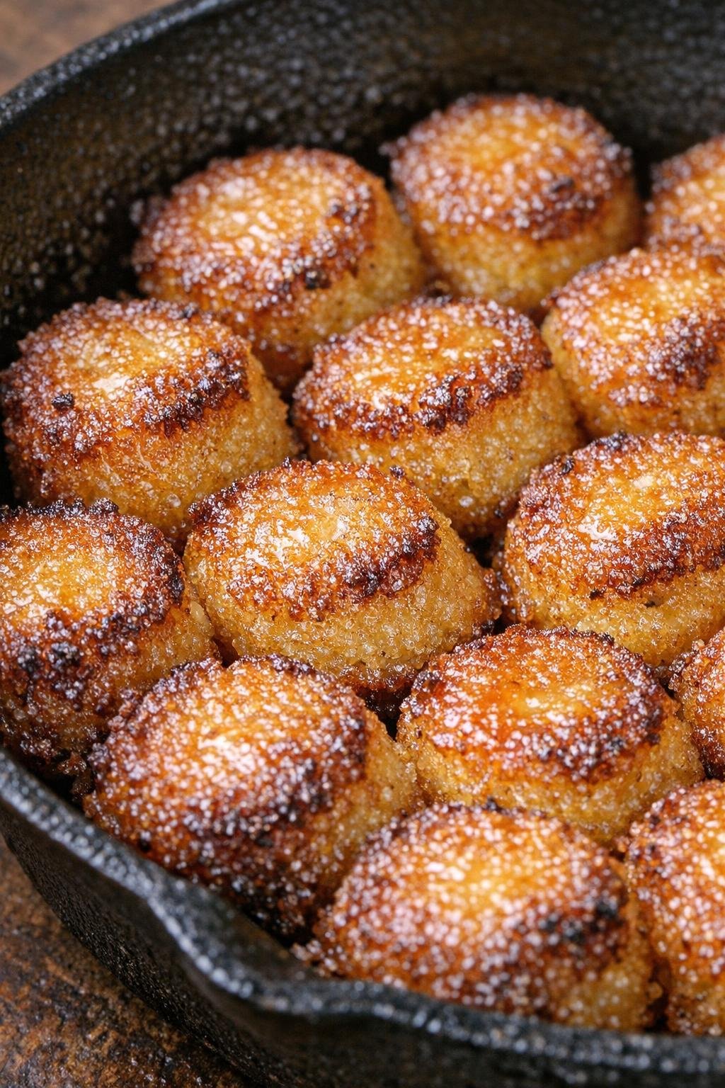 Southern corn pone bites baked golden brown in a cast iron skillet